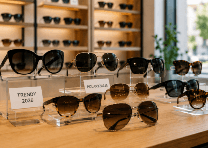 Modne okulary przeciwsłoneczne prezentujące aktualne trendy sprzedażowe i najpopularniejsze fasony wybierane przez klientów